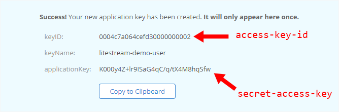 Screenshot of user keys settings in Backblaze
