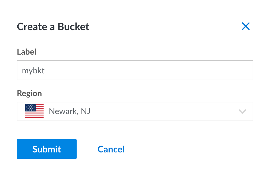 Screenshot of Linode create bucket UI