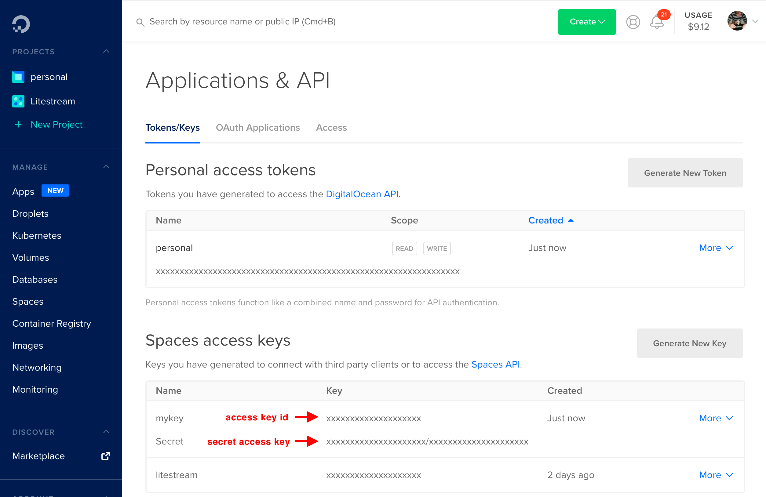 Screenshot of DigitalOcean key creation